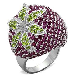 LOS774-10 Women Rhodium 925 Sterling Silver Ring with AAA Grade CZ in Multi Color - Size 10