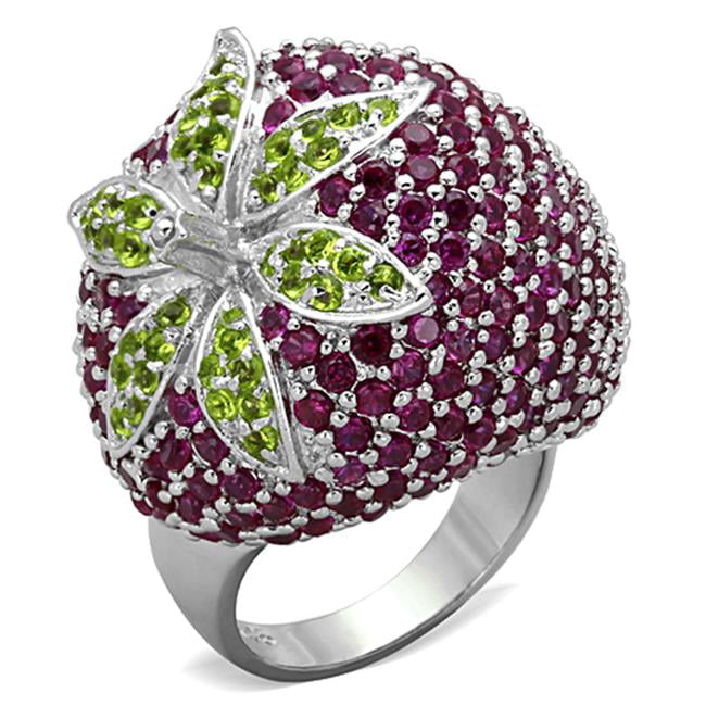 LOS774-8 Women Rhodium 925 Sterling Silver Ring with AAA Grade CZ in Multi Color - Size 8