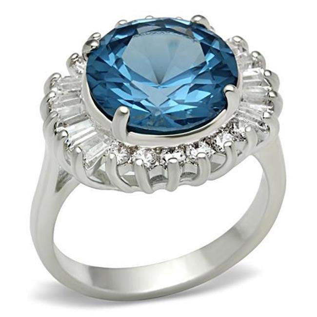 SS003-8 Women Silver 925 Sterling Silver Ring with Synthetic in London Blue - Size 8