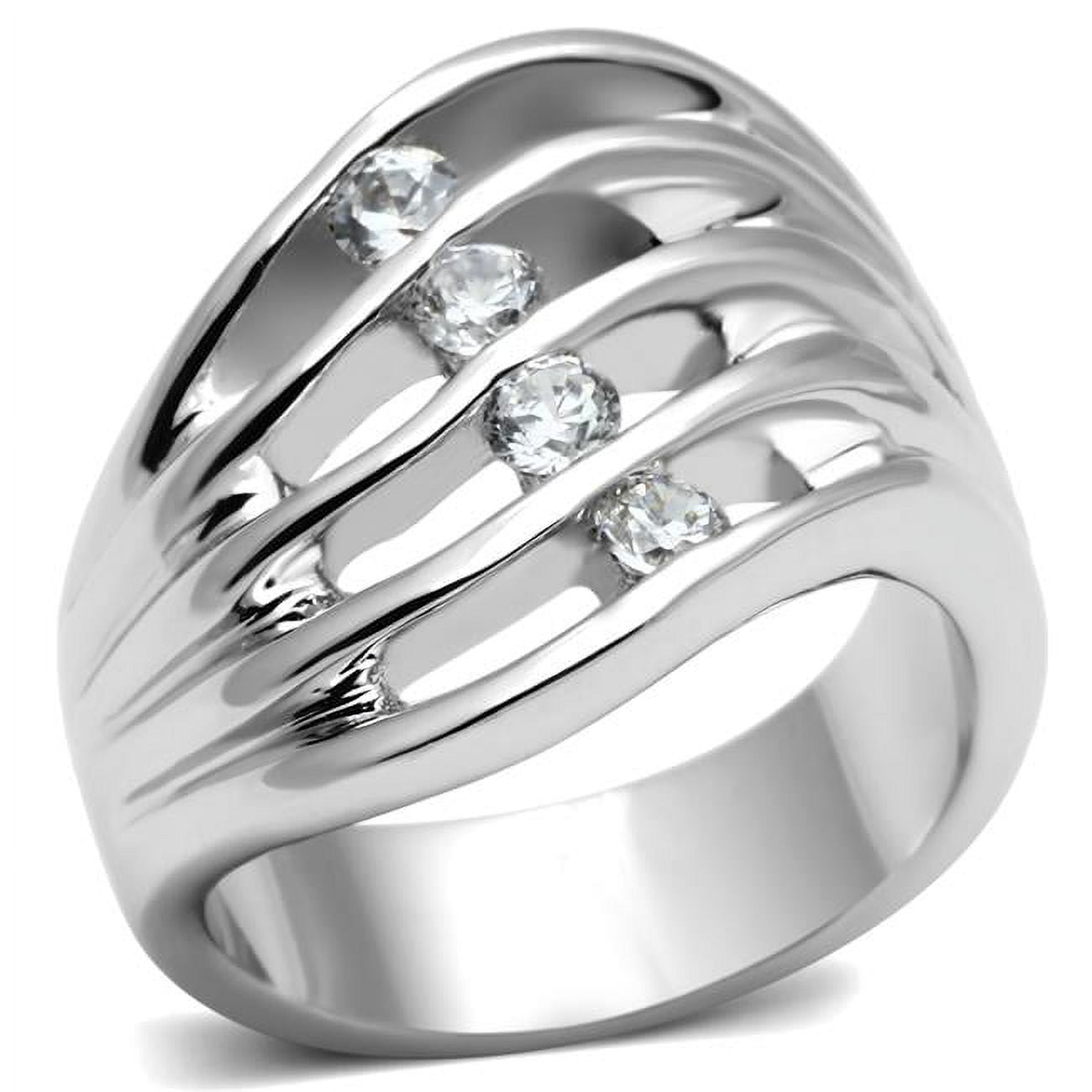 Women Rhodium Brass Ring with AAA Grade CZ in Clear - Size 7