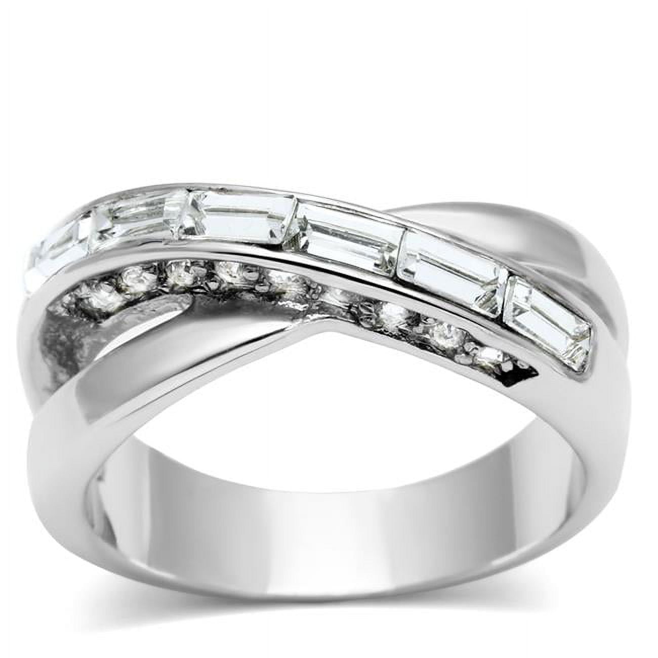 Women Rhodium Brass Ring with Top Grade Crystal in Clear - Size 7