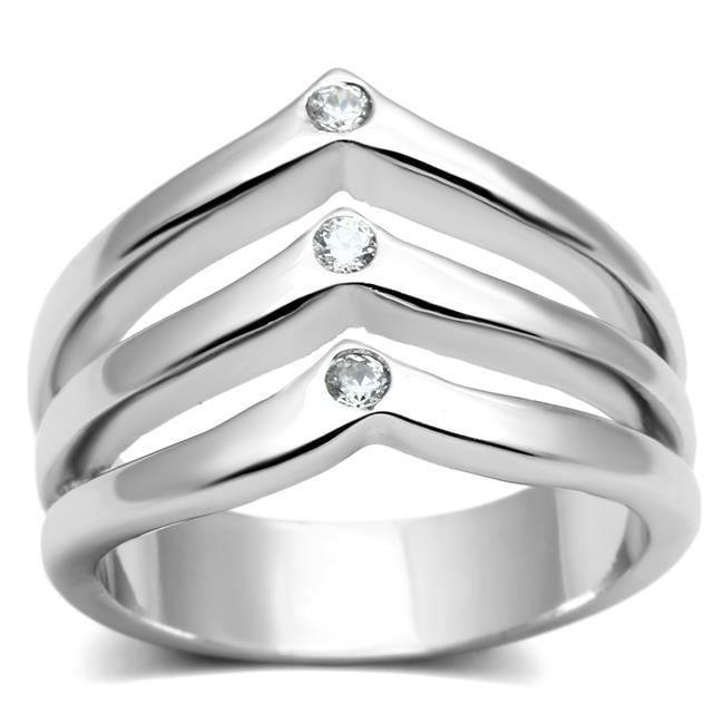 Women Rhodium Brass Ring with AAA Grade CZ in Clear - Size 5
