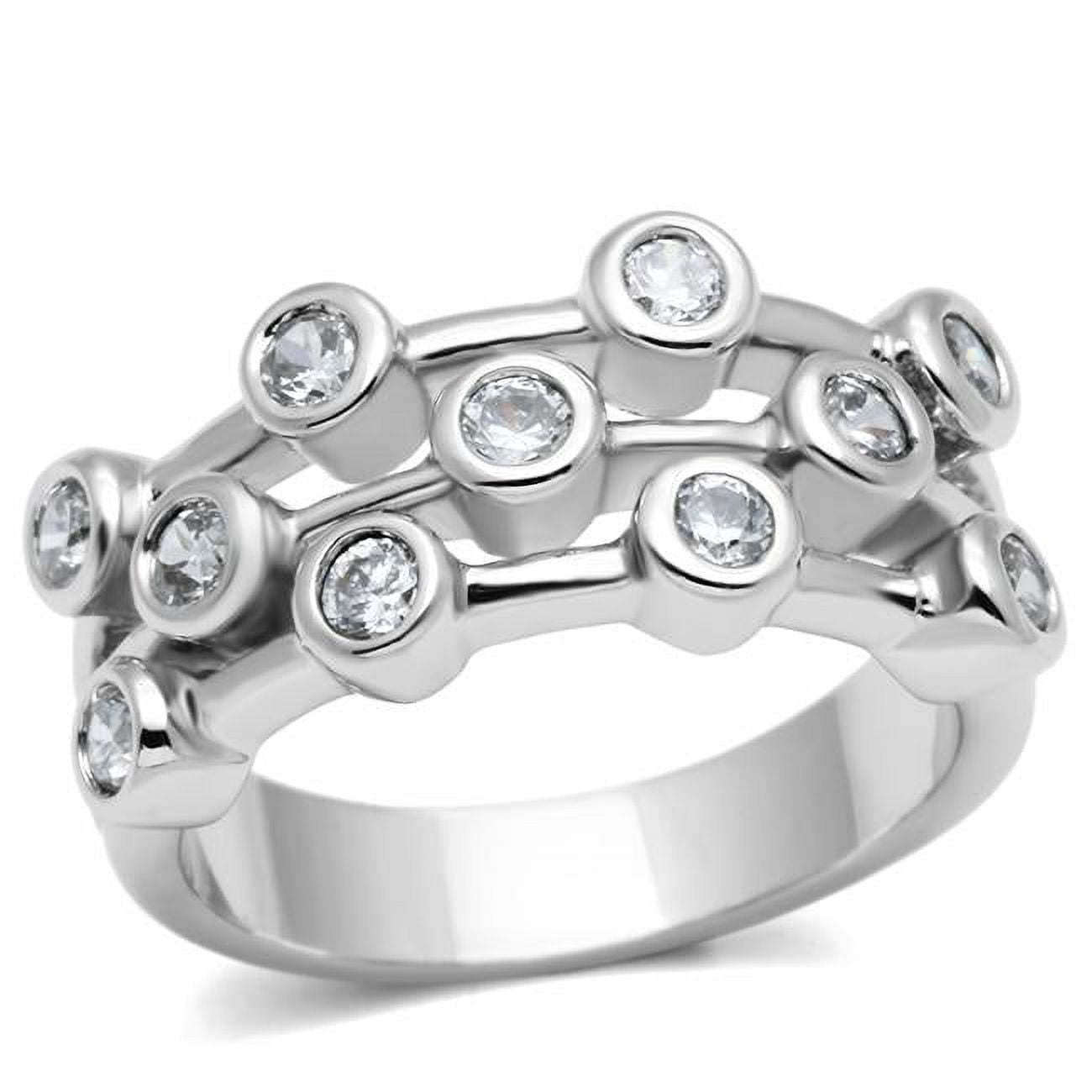 Women Rhodium Brass Ring with AAA Grade CZ in Clear - Size 7