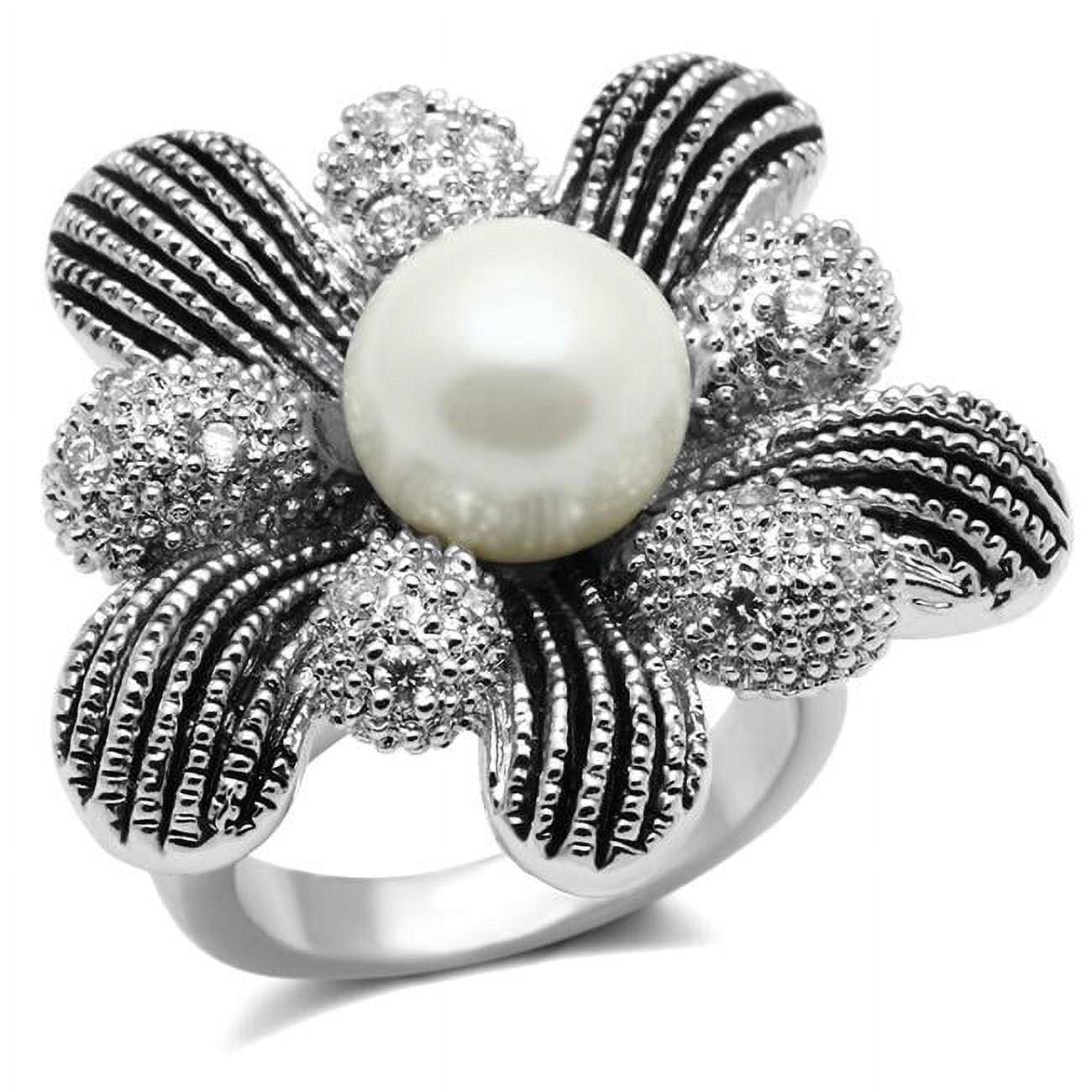 Women Rhodium Brass Ring with Synthetic in White - Size 8