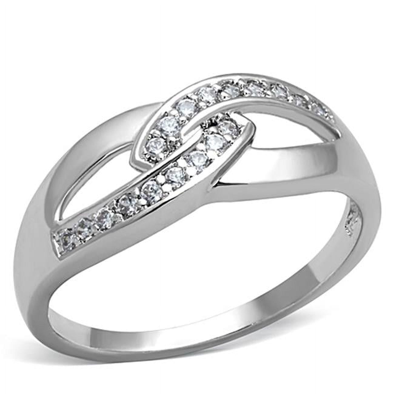 Women Rhodium Brass Ring with AAA Grade CZ in Clear - Size 8