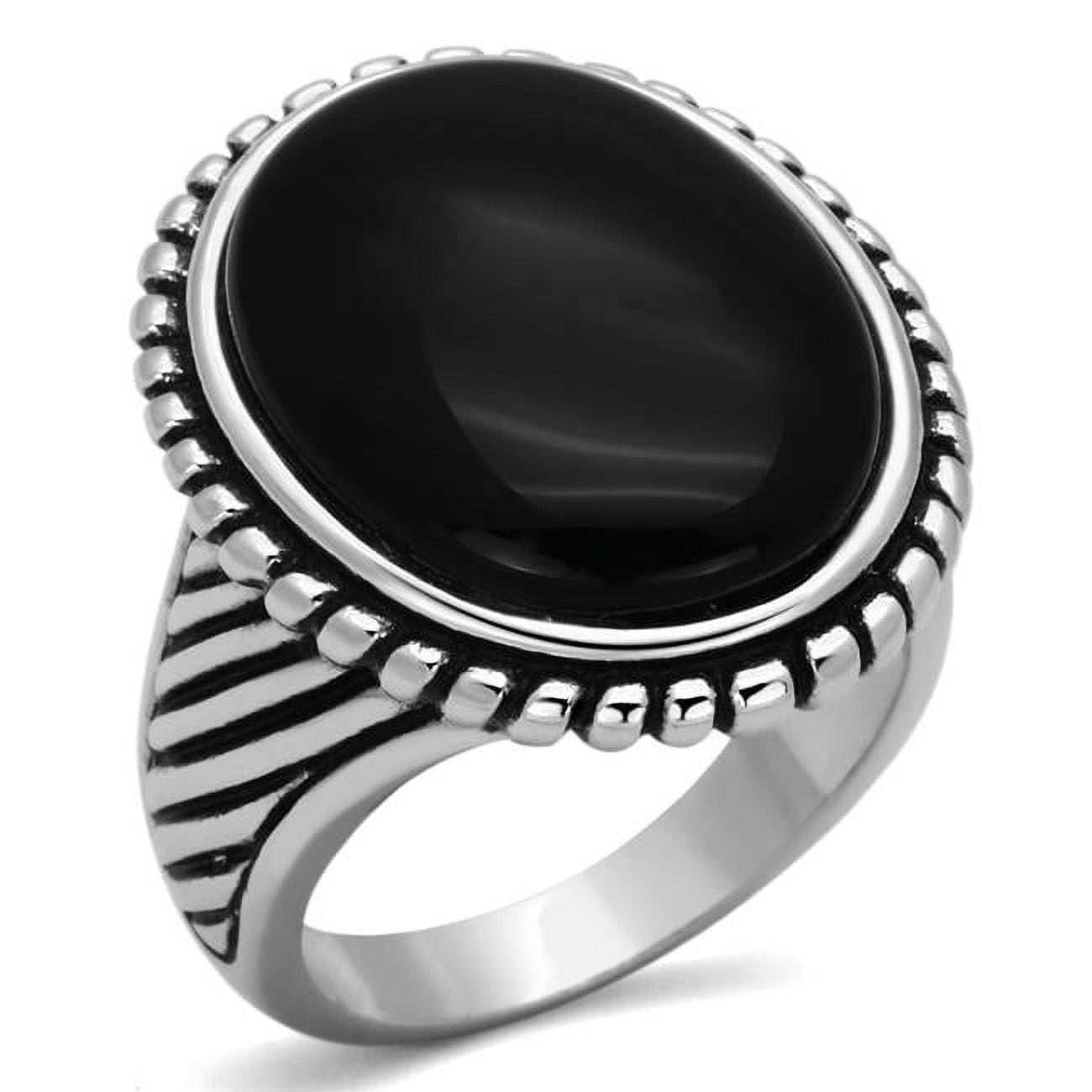 Women Rhodium Brass Ring with Semi-Precious in Jet - Size 5