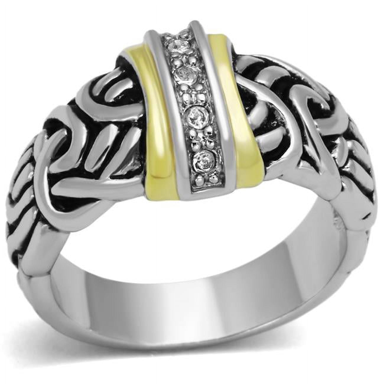 Picture of Alamode 3W327-7 Women Reverse Two-Tone Brass Ring with Top Grade Crystal in Clear - Size 7