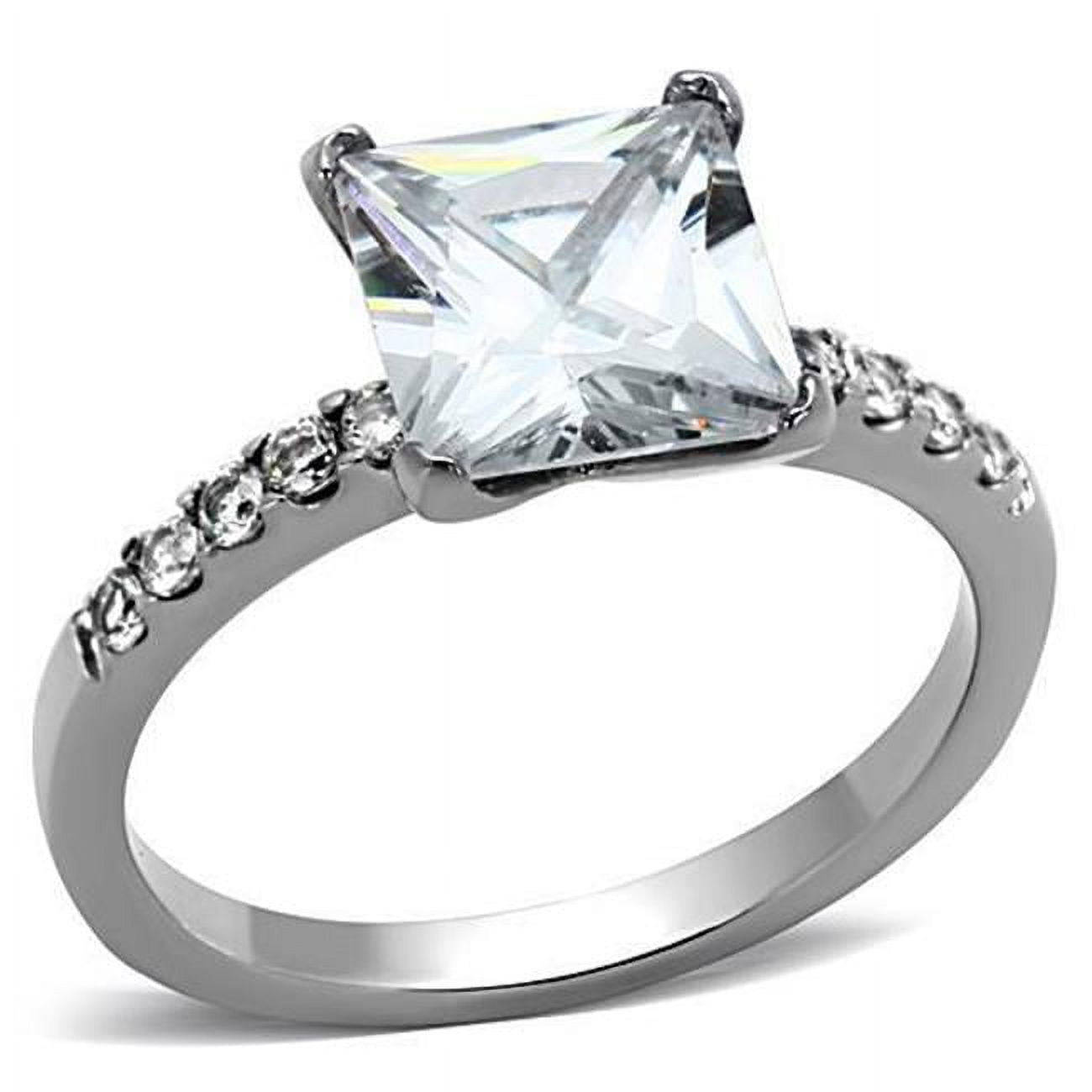 Women High Polished Stainless Steel Ring with AAA Grade CZ in Clear - Size 7