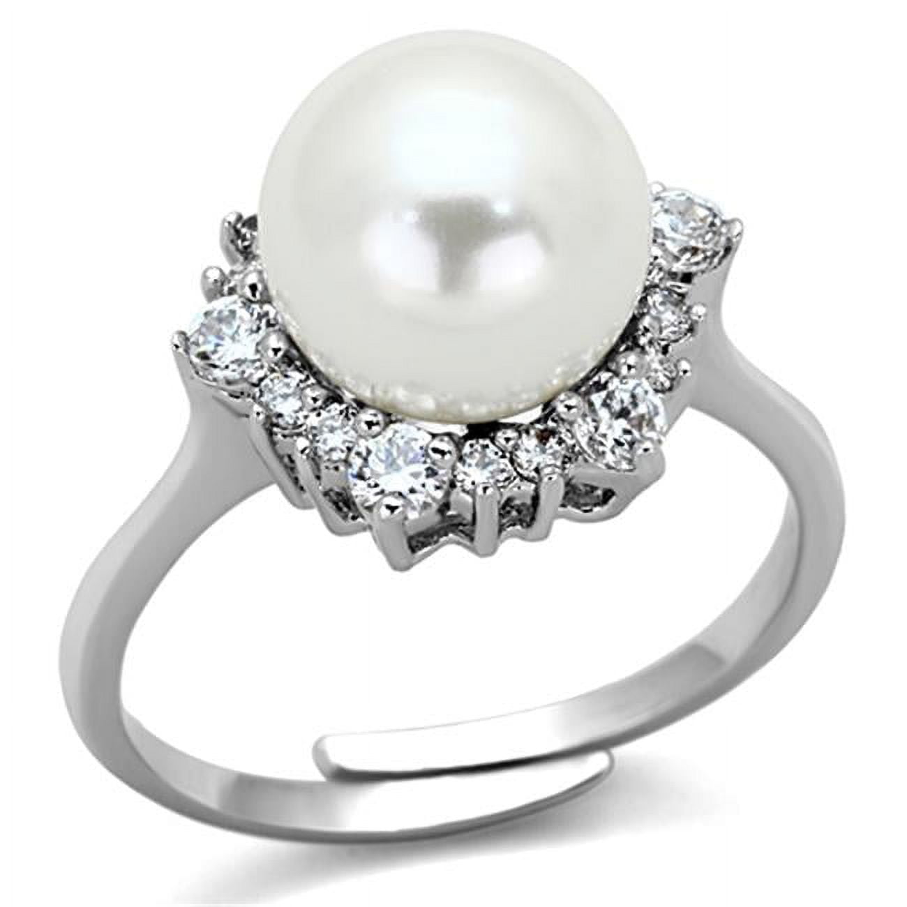 Women Rhodium Brass Ring with Synthetic in White - Size 9
