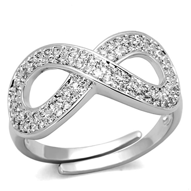 Women Rhodium Brass Ring with AAA Grade CZ in Clear - Size 5