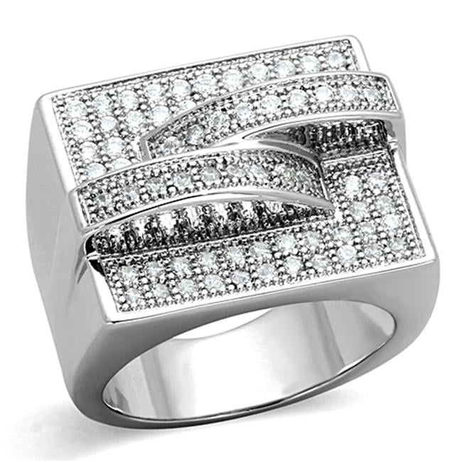 Women Rhodium Brass Ring with AAA Grade CZ in Clear - Size 7