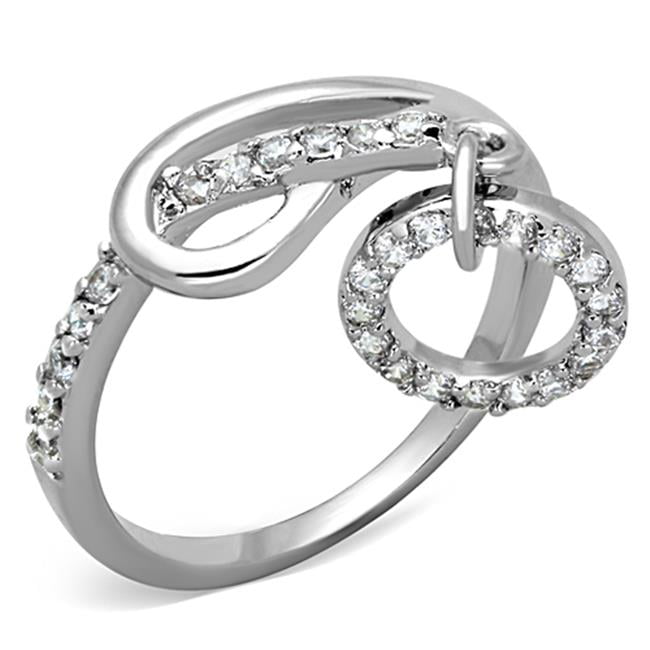 Women Rhodium Brass Ring with AAA Grade CZ in Clear - Size 7