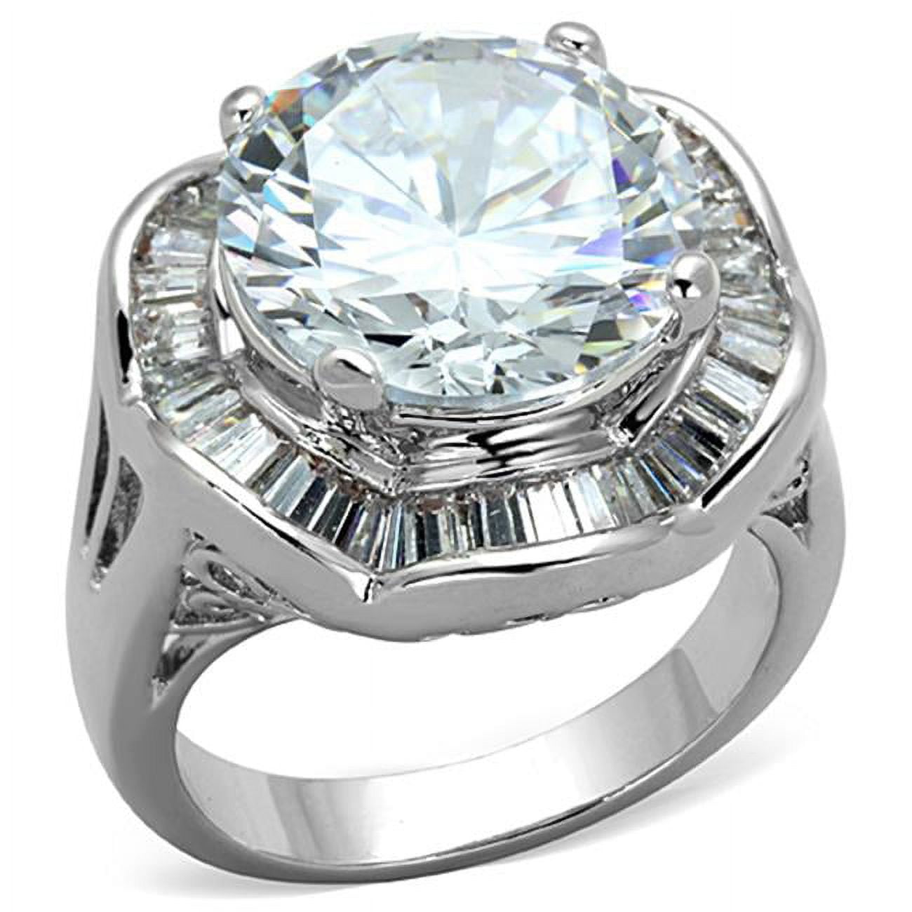Women Rhodium Brass Ring with AAA Grade CZ in Clear - Size 5