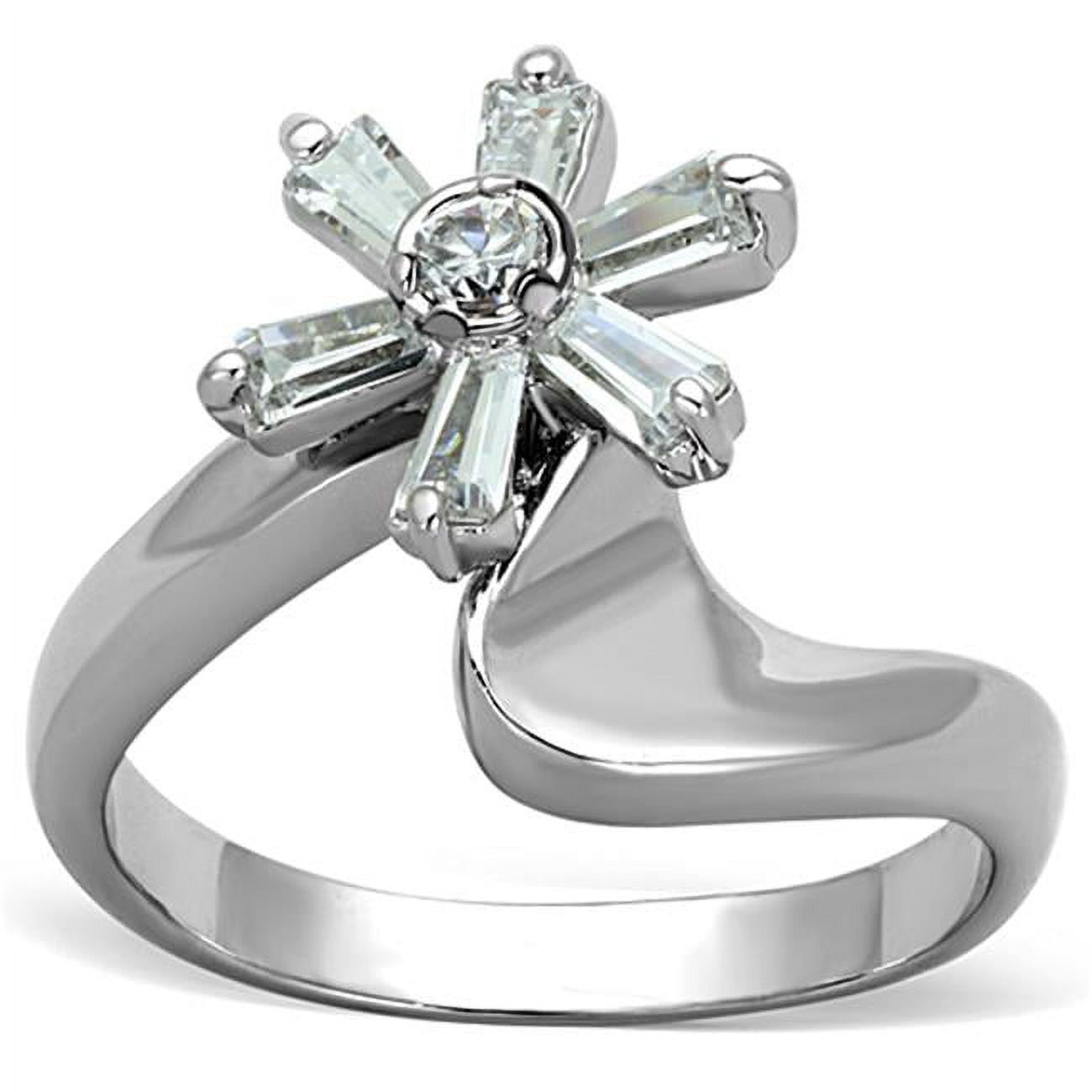 Women Rhodium Brass Ring with AAA Grade CZ in Clear - Size 7