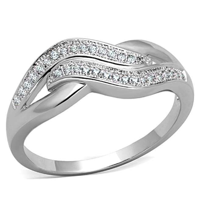 Women Rhodium Brass Ring with AAA Grade CZ in Clear - Size 7