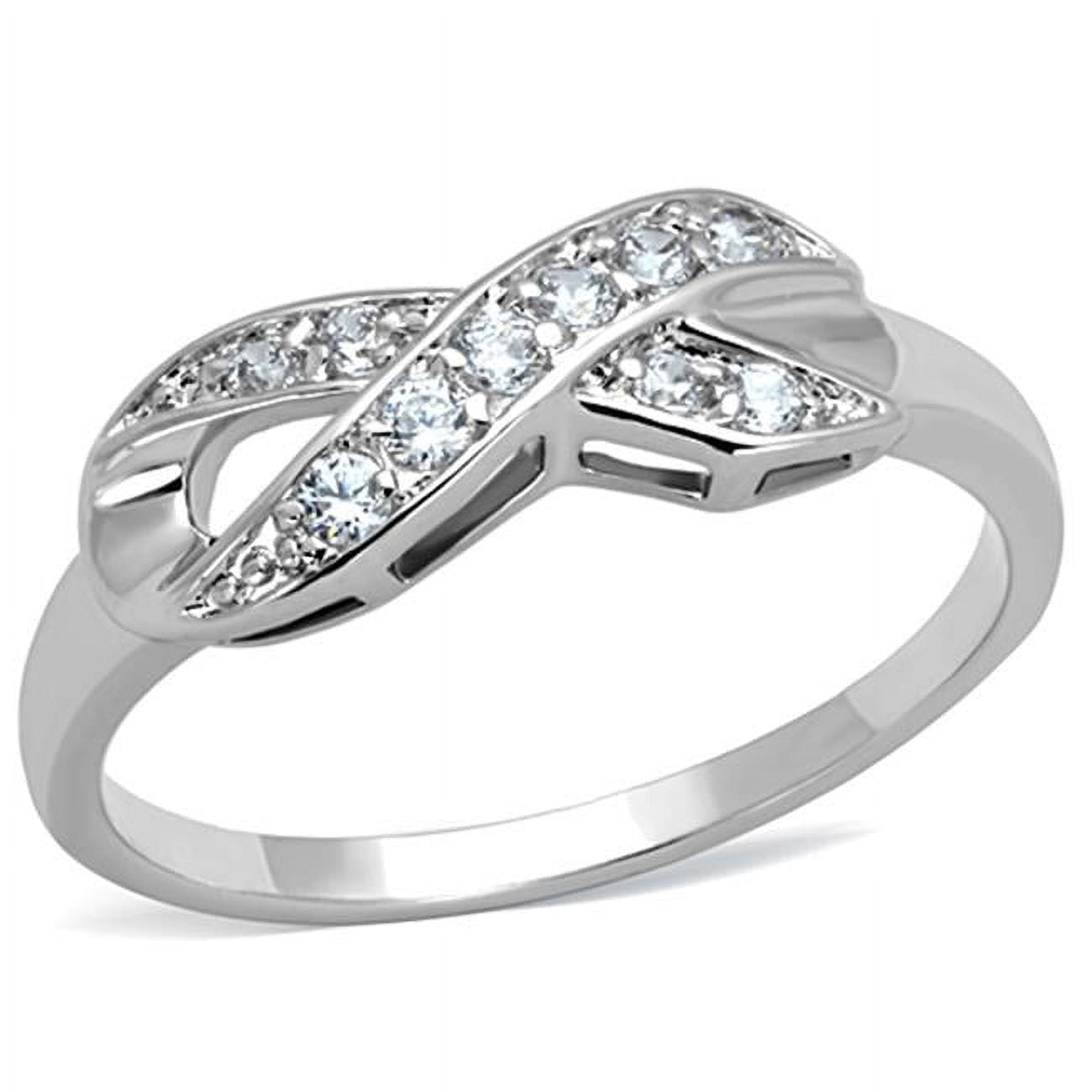 Women Rhodium Brass Ring with AAA Grade CZ in Clear - Size 10
