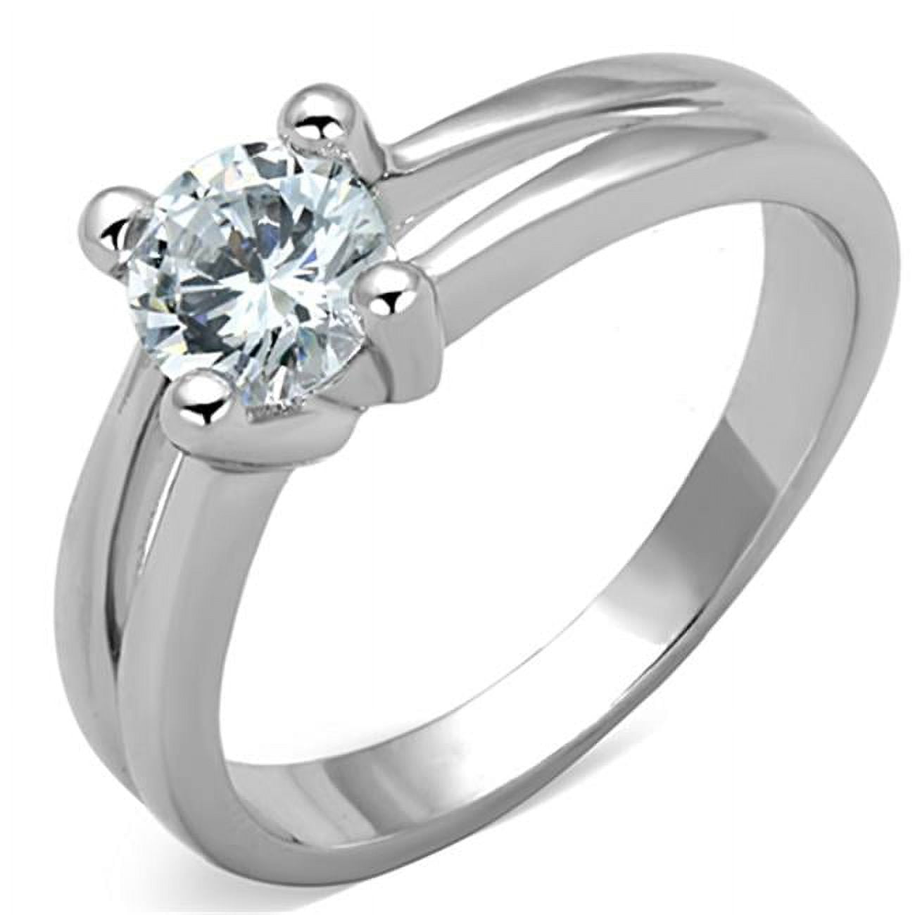 Women Rhodium Brass Ring with AAA Grade CZ in Clear - Size 8