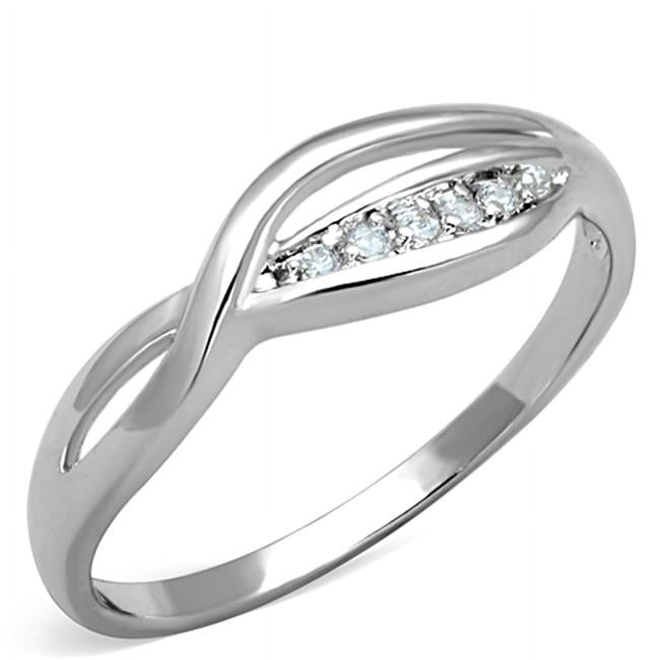 Women Rhodium Brass Ring with AAA Grade CZ in Clear - Size 10
