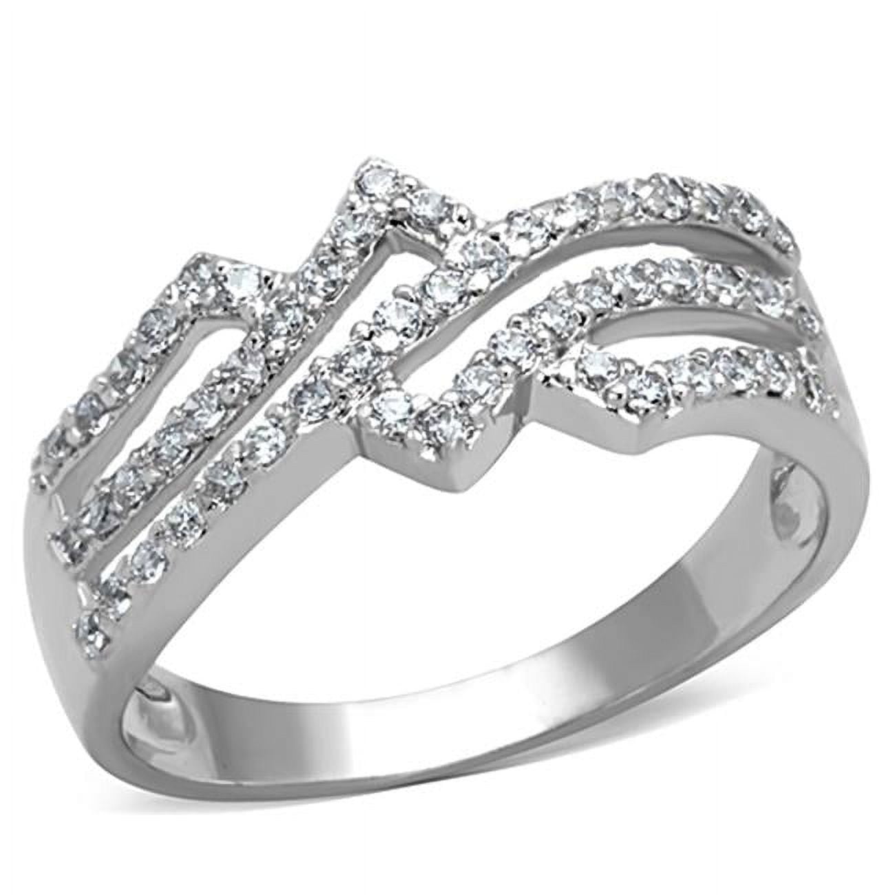 Women Rhodium Brass Ring with AAA Grade CZ in Clear - Size 6