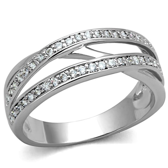 Women Rhodium Brass Ring with AAA Grade CZ in Clear - Size 7