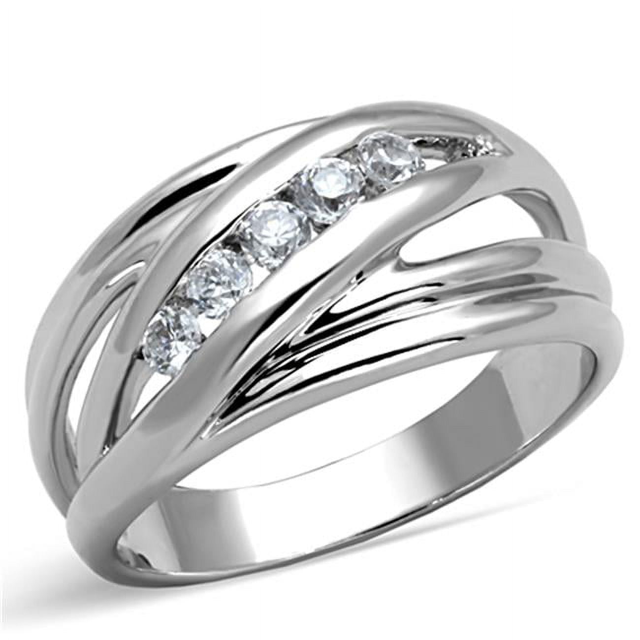 Women Rhodium Brass Ring with AAA Grade CZ in Clear - Size 10