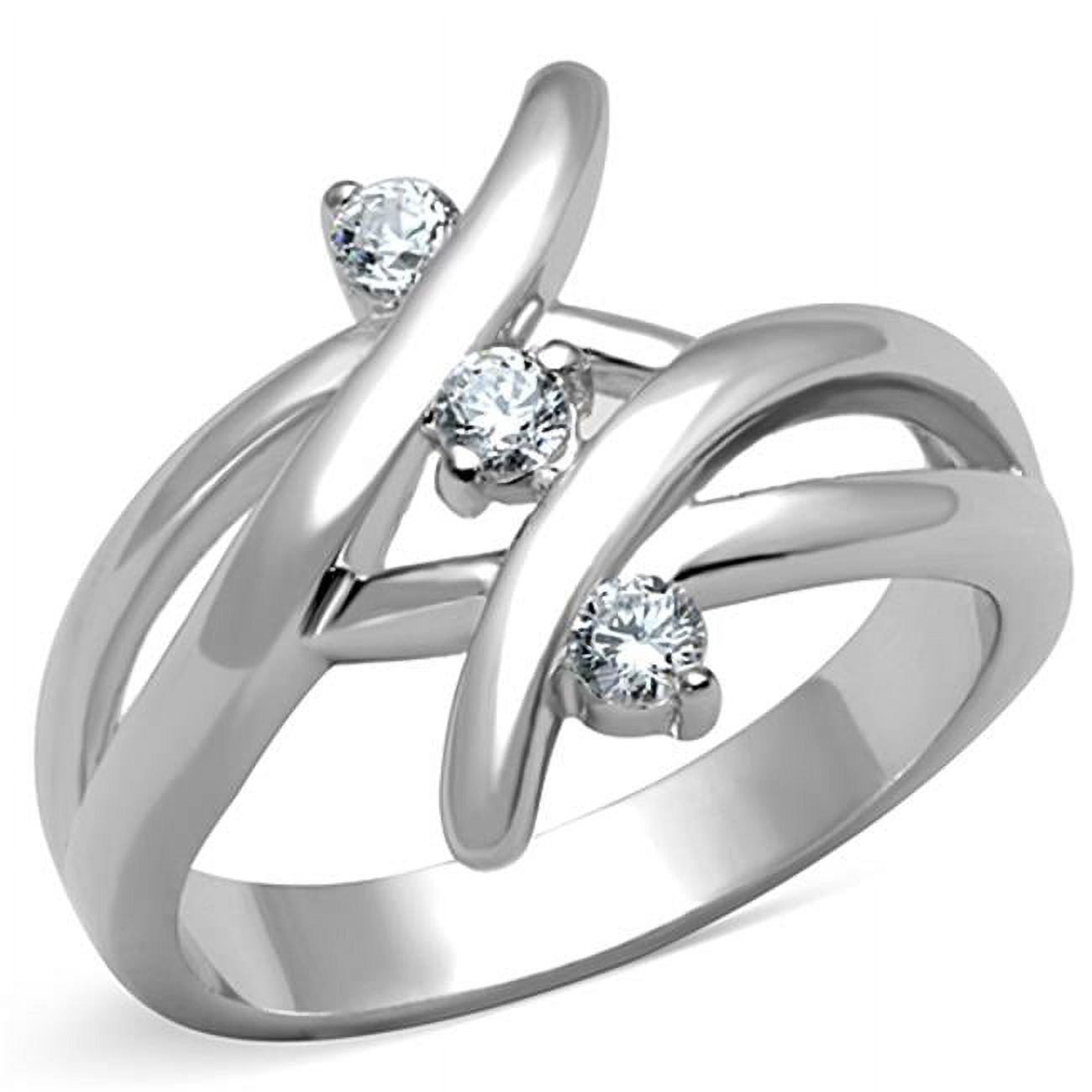 Women Rhodium Brass Ring with AAA Grade CZ in Clear - Size 6