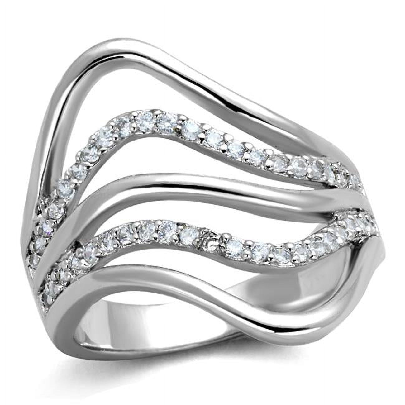 Women Rhodium Brass Ring with AAA Grade CZ in Clear - Size 9