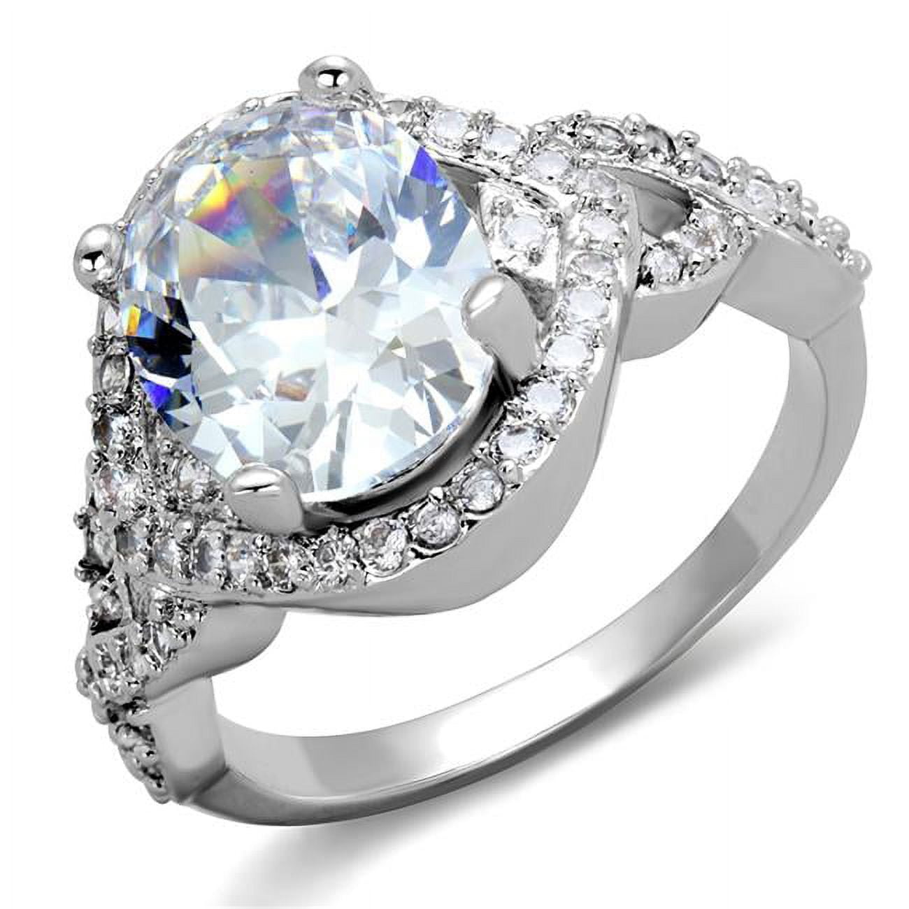 Women Rhodium Brass Ring with AAA Grade CZ in Clear - Size 6