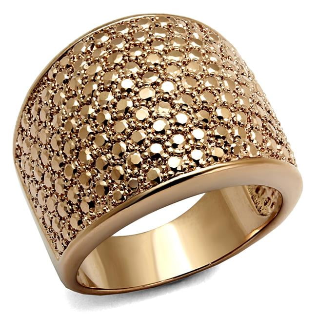 Women IP Rose Gold Brass Ring with AAA Grade CZ in Metallic Light Gold - Size 10