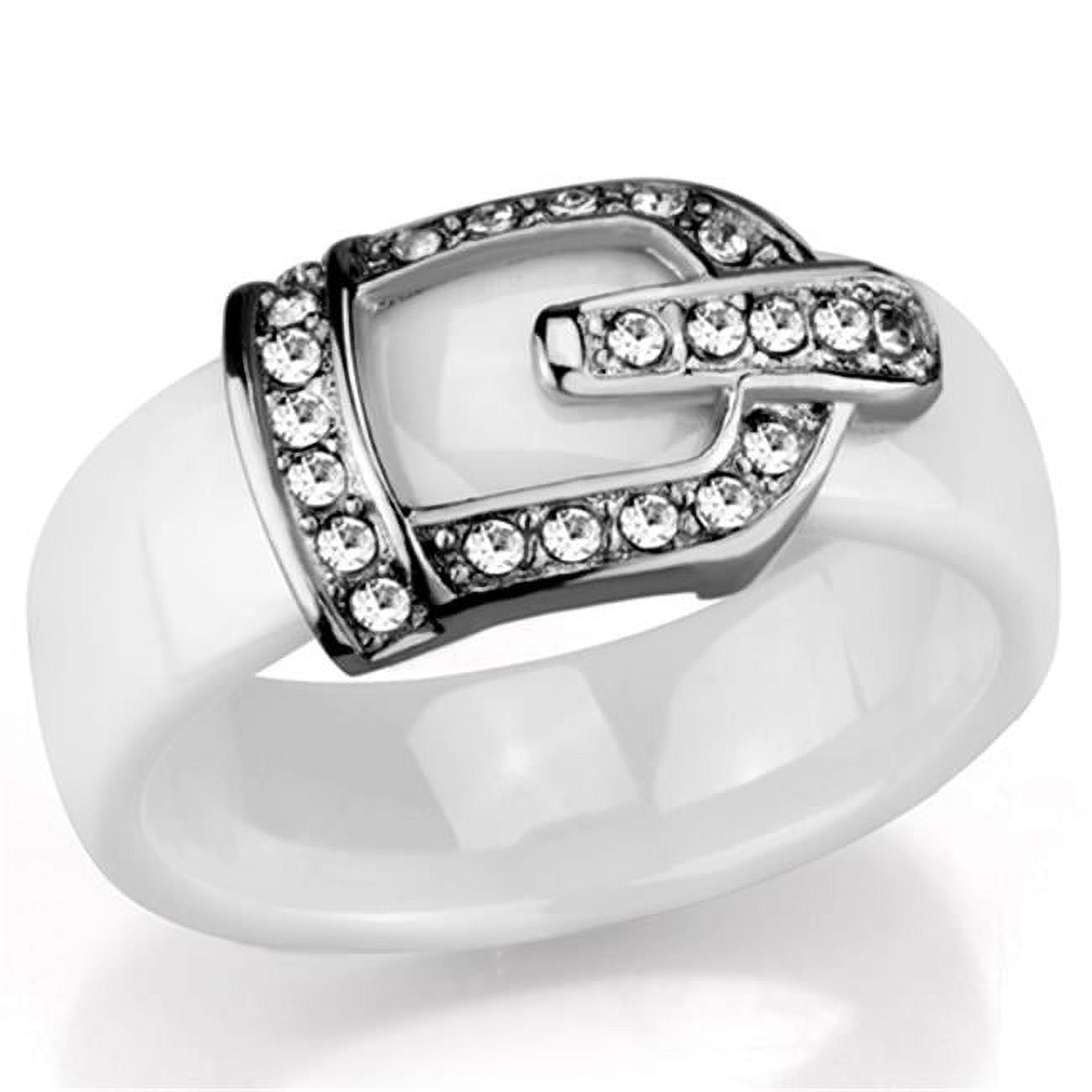 Picture of Alamode 3W955-7 Women High Polished Stainless Steel Ring with Ceramic in White - Size 7