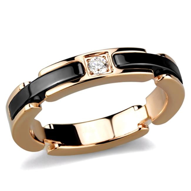 Picture of Alamode 3W960-7 Women IP Rose Gold Stainless Steel Ring with Ceramic in Jet - Size 7