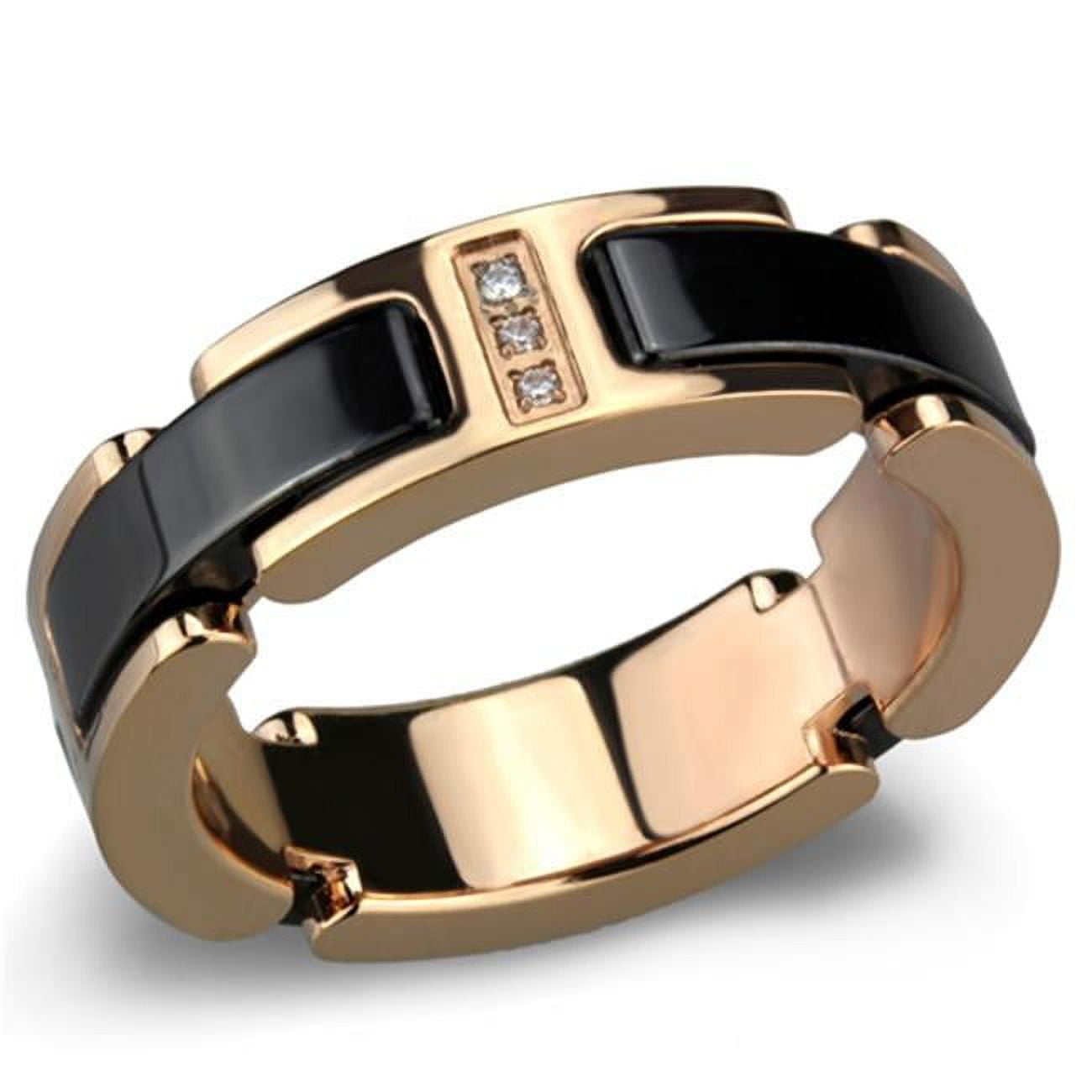 Picture of Alamode 3W964-6 Women IP Rose Gold Stainless Steel Ring with Ceramic in Jet - Size 6