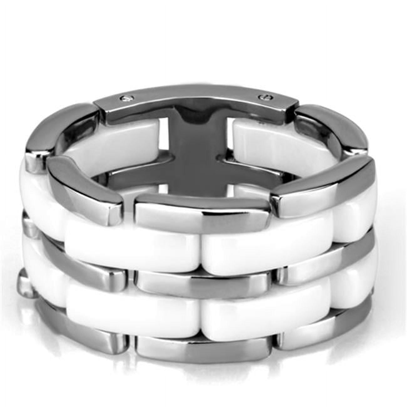 Picture of Alamode 3W975-6 Women High Polished Stainless Steel Ring with Ceramic in White - Size 6