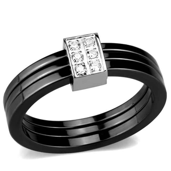 Picture of Alamode 3W980-6 Women High Polished Stainless Steel Ring with Ceramic in Jet - Size 6