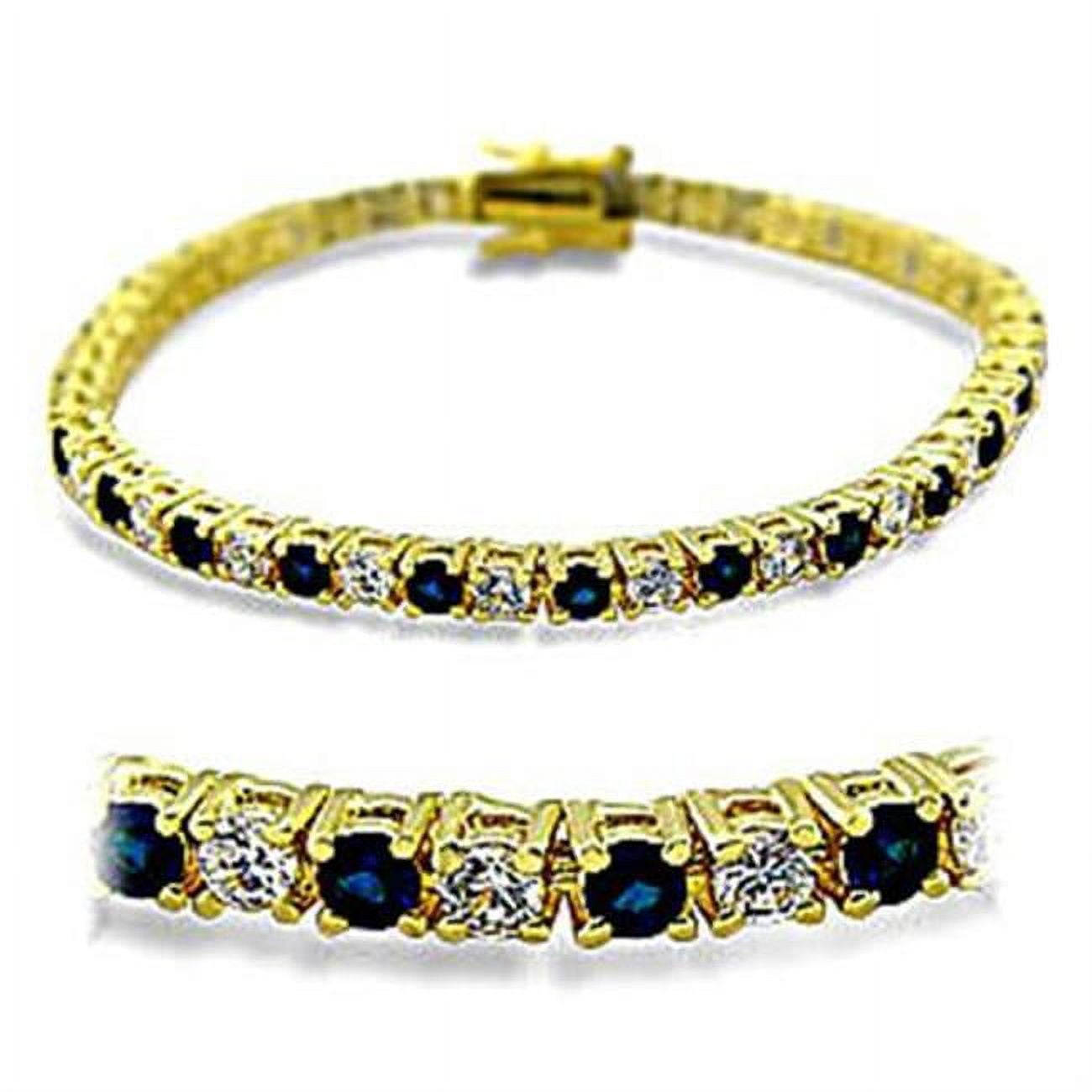 Picture of Alamode 415903-7 Women Gold Brass Bracelet with Synthetic in Sapphire - 7 in.
