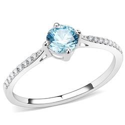Women High Polished Stainless Steel Ring with AAA Grade CZ in Sea Blue - Size 10