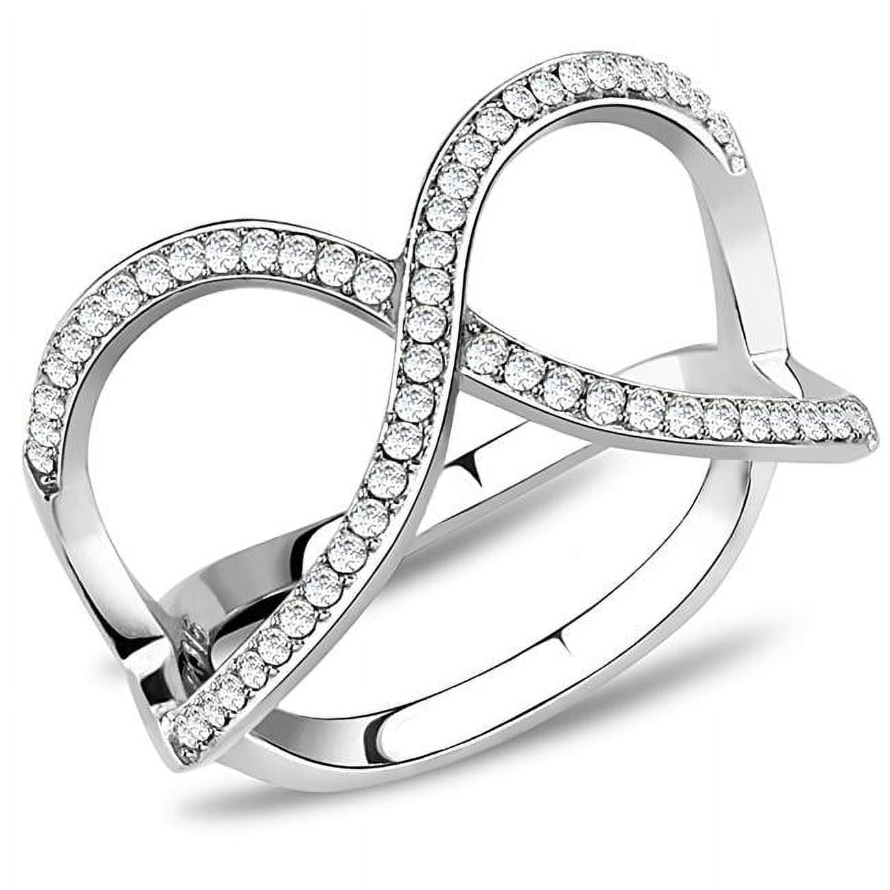 Women High Polished Stainless Steel Ring with AAA Grade CZ in Clear - Size 7