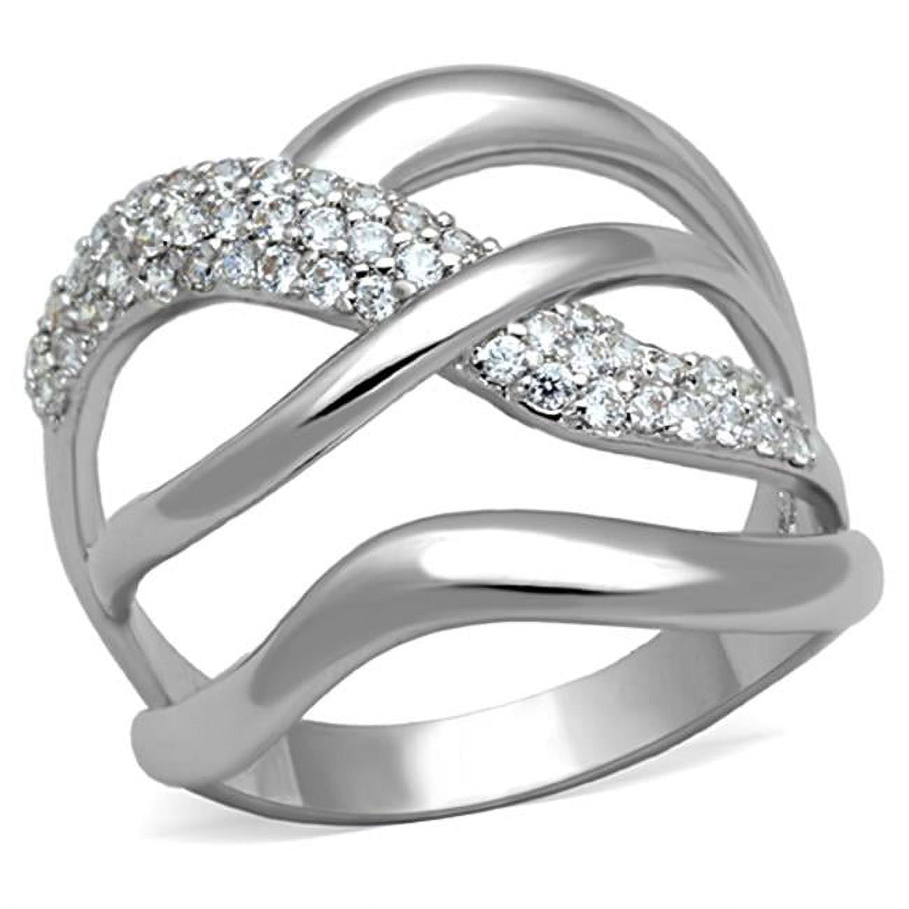 Women Rhodium Brass Ring with AAA Grade CZ in Clear - Size 5