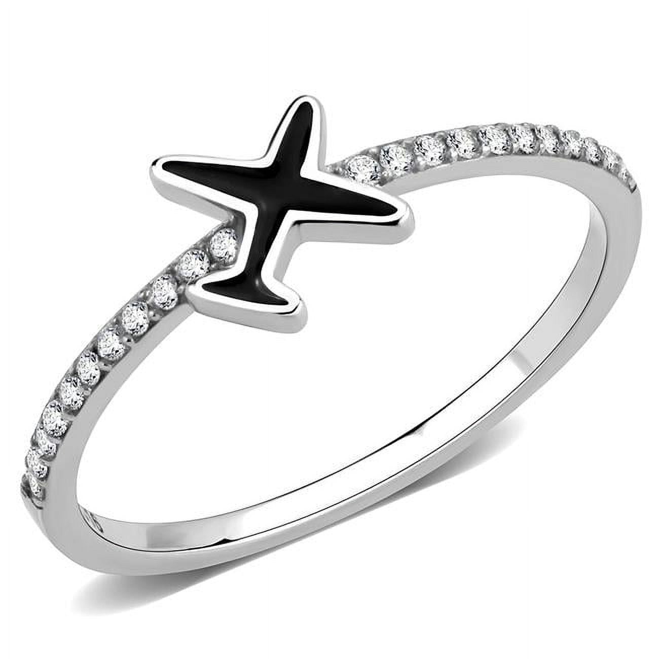 Women No Plating Stainless Steel Ring with Epoxy in Jet - Size 6