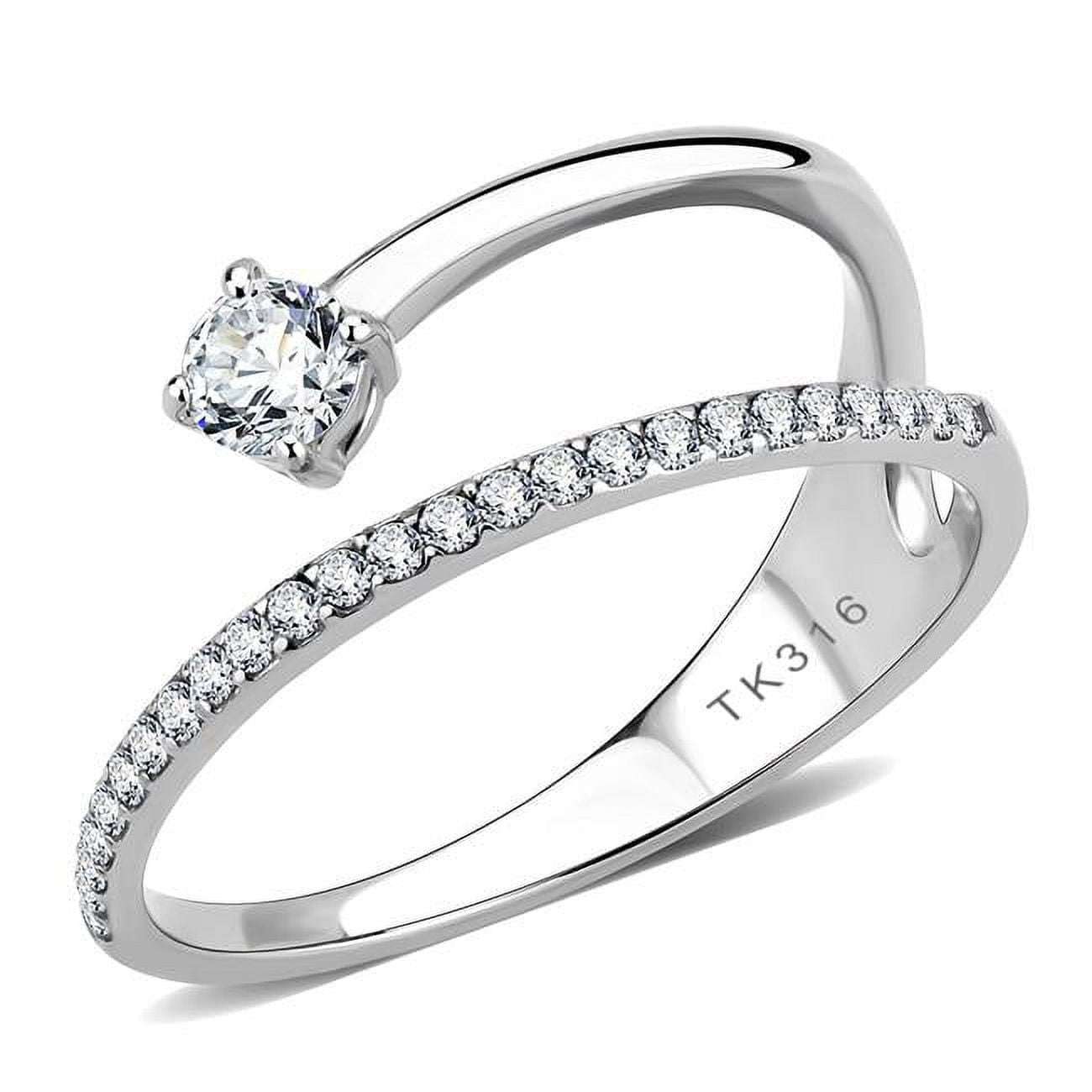 Women No Plating Stainless Steel Ring with AAA Grade CZ in Clear - Size 5