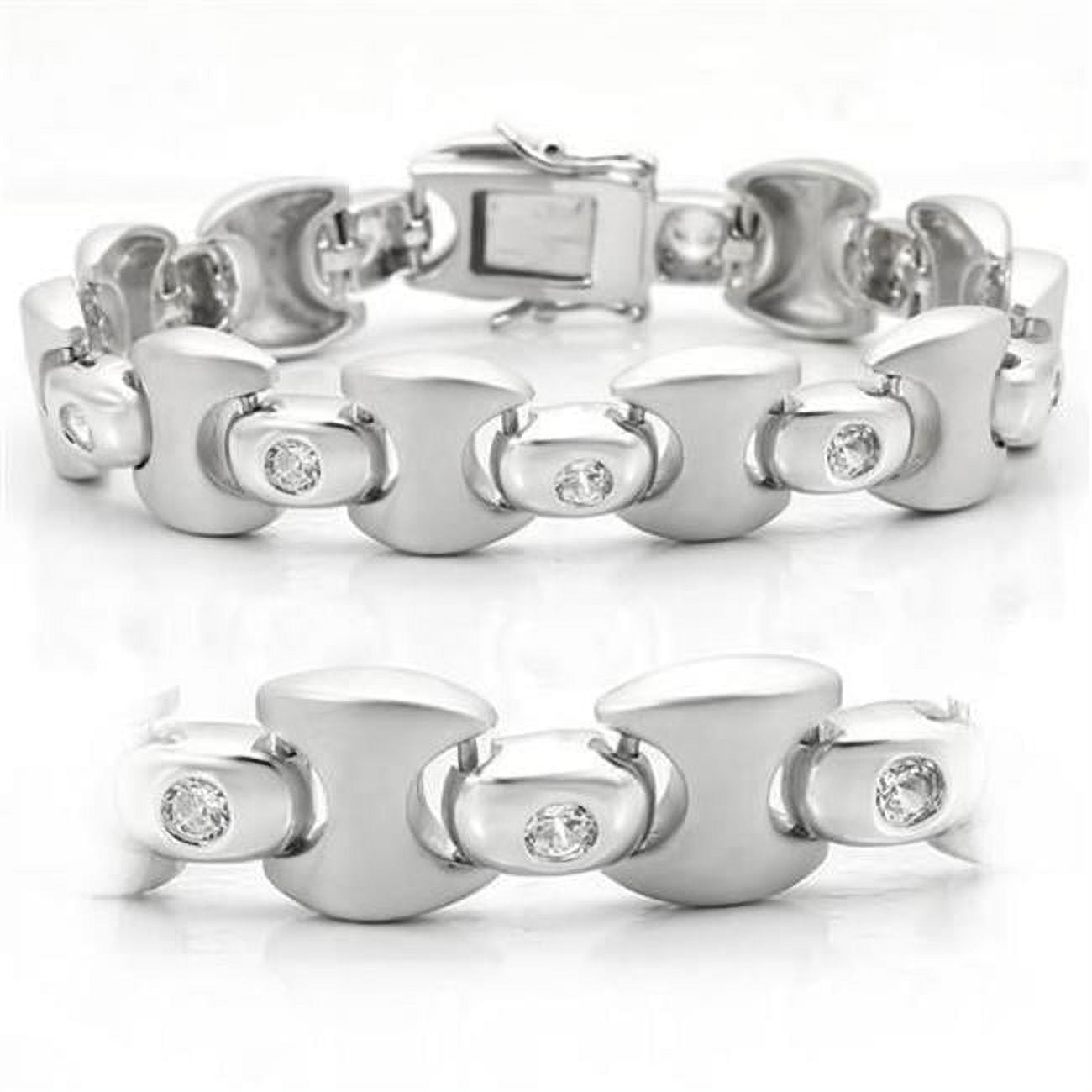 Picture of Alamode LO1166-7 Women Matte Rhodium & Rhodium Brass Bracelet with AAA Grade CZ in Clear - 7 in.