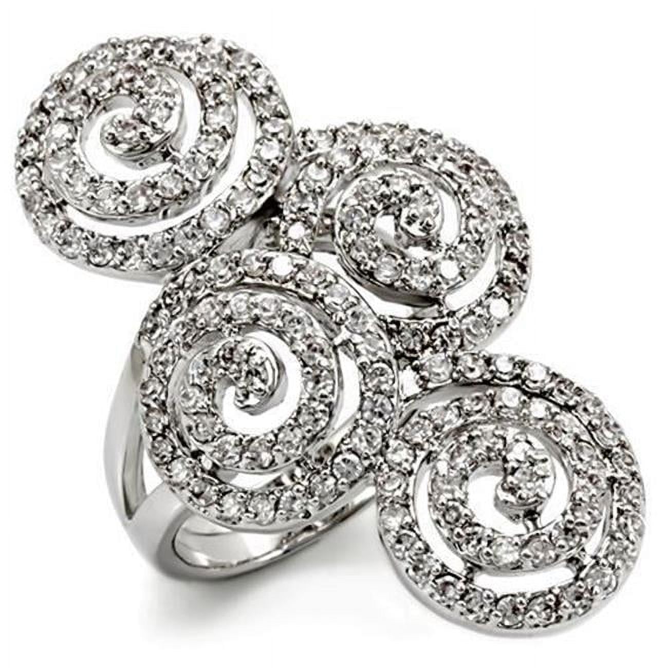 Women Rhodium Brass Ring with AAA Grade CZ in Clear - Size 8