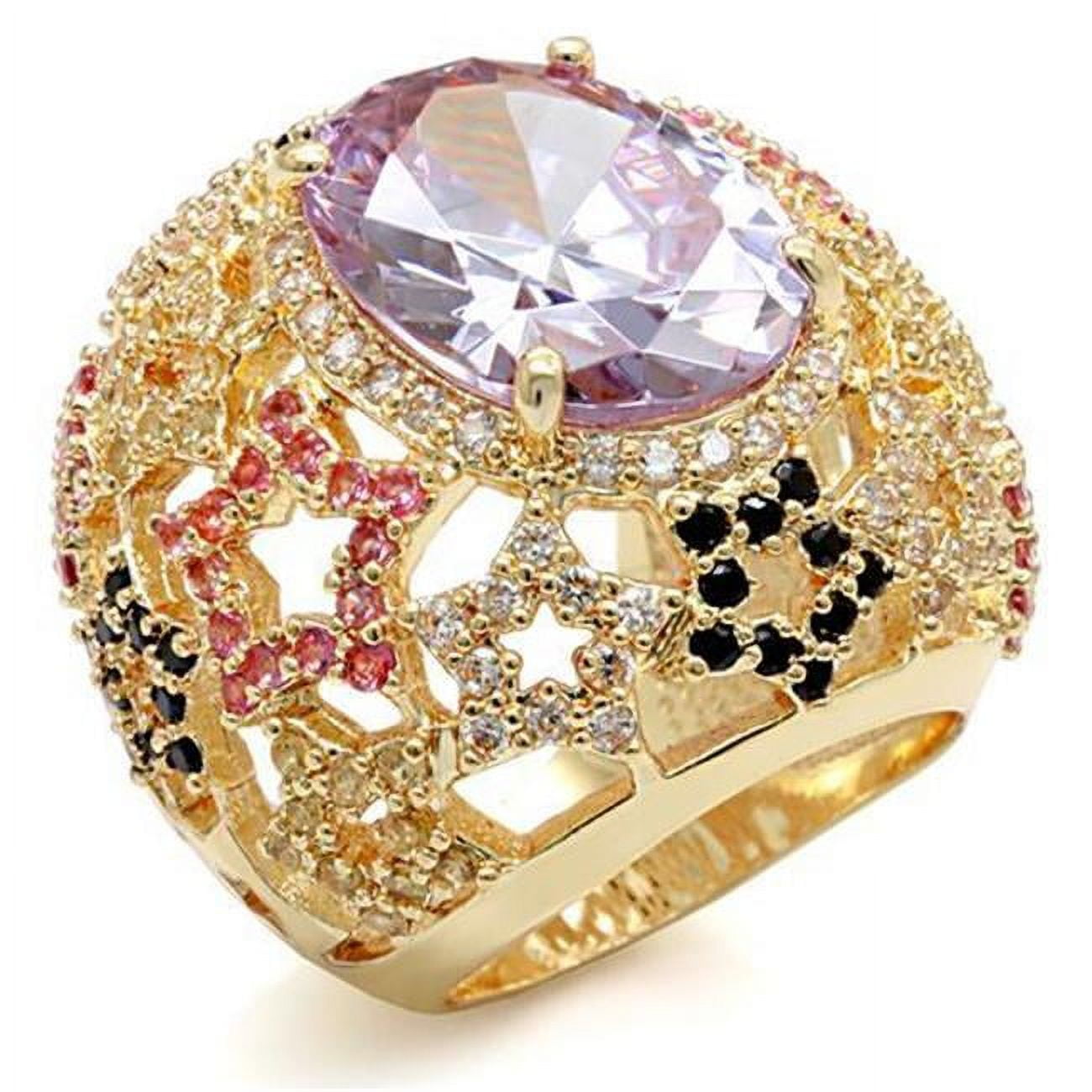Women Imitation Gold Brass Ring with AAA Grade CZ in Light Amethyst - Size 8