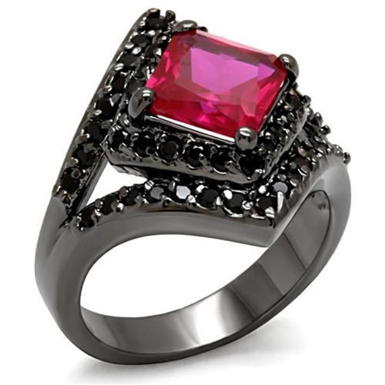 Women TIN Cobalt Black Brass Ring with AAA Grade CZ in Ruby - Size 7