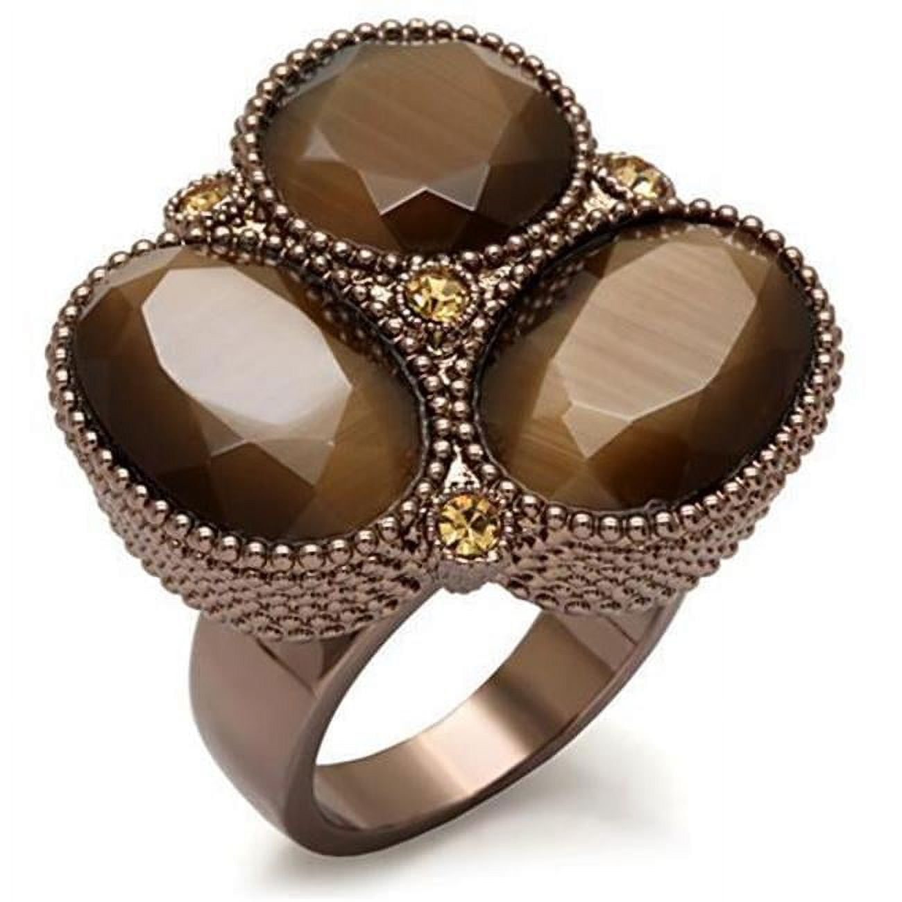 Women Chocolate Gold Brass Ring with Top Grade Crystal in Brown - Size 8