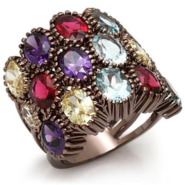 Women Chocolate Gold Brass Ring with Synthetic in Multi Color - Size 7