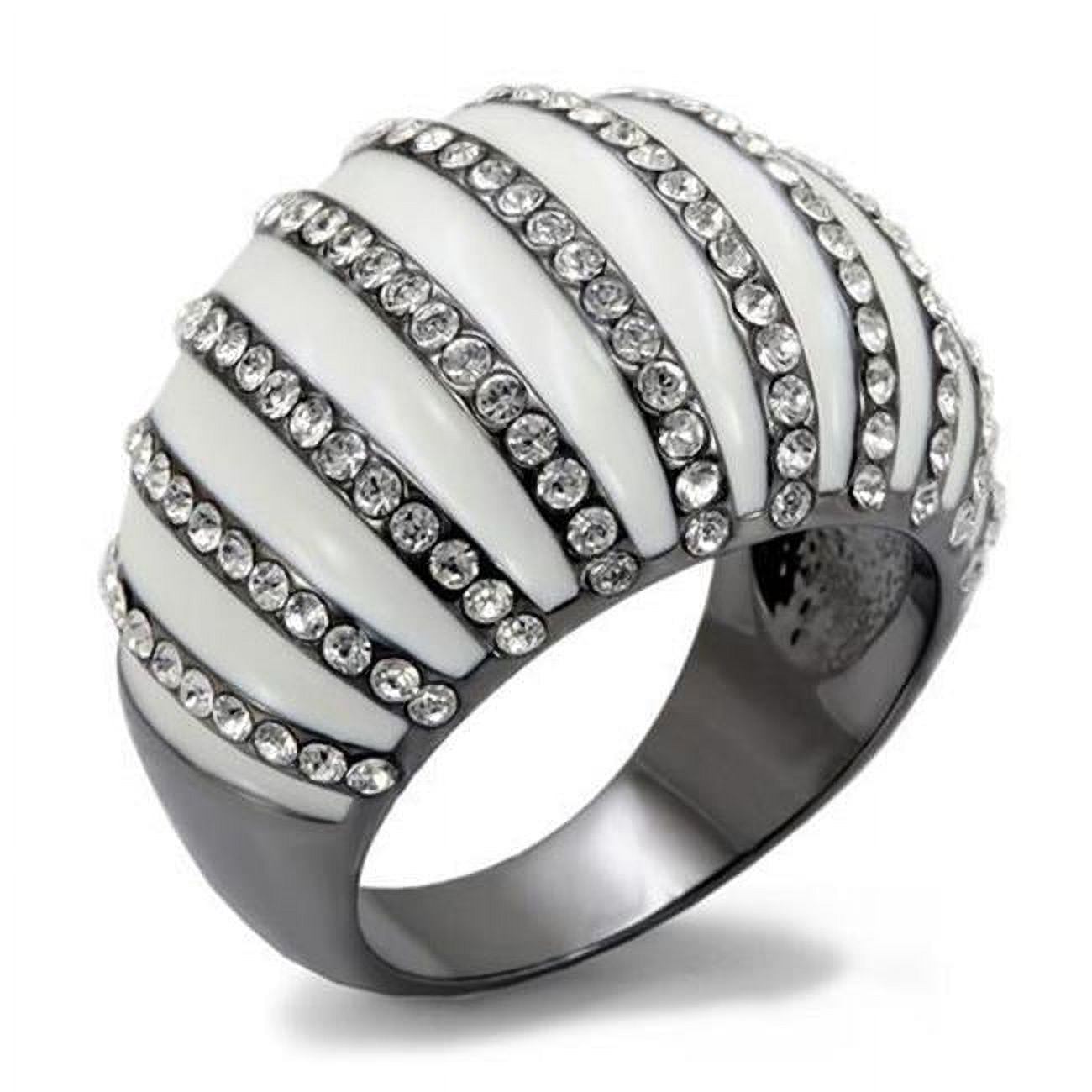 Women TIN Cobalt Black Brass Ring with Top Grade Crystal in Clear - Size 9