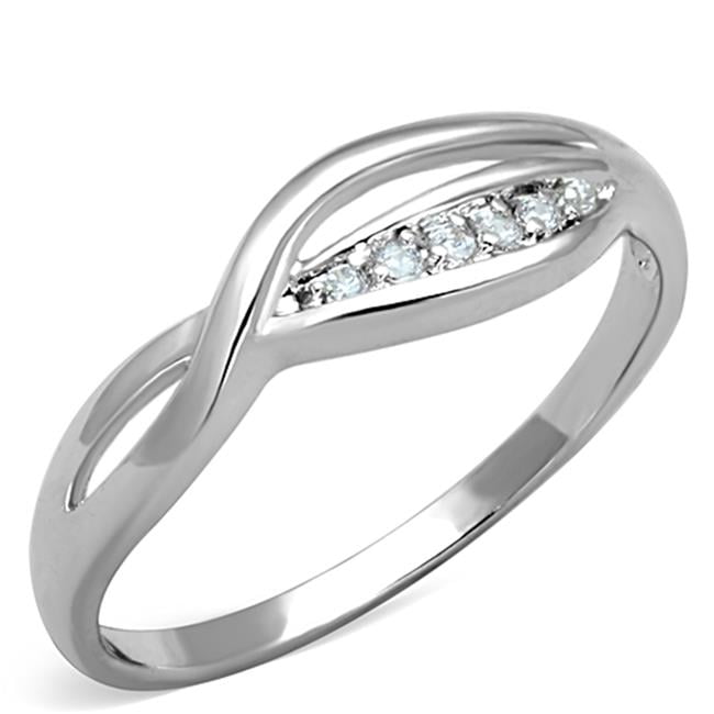 Women Rhodium Brass Ring with AAA Grade CZ in Clear - Size 6
