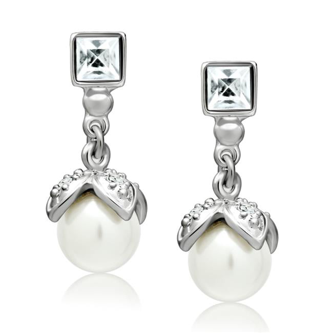 Picture of Alamode LO1973 Women Rhodium White Metal Earrings with Synthetic in White
