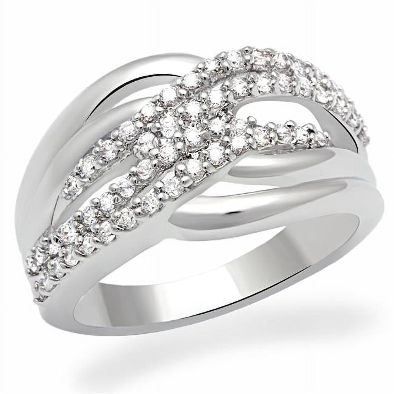 Women Rhodium Brass Ring with AAA Grade CZ in Clear - Size 6